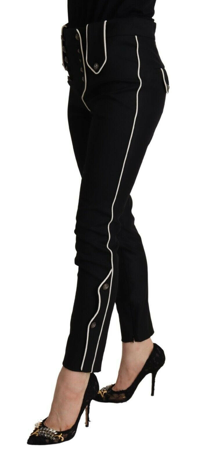 Dolce & Gabbana Black Mid Waist Button Embellished Slim Fit Pants -   -  Dolce & Gabbana.