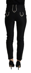 Dolce & Gabbana Black Mid Waist Button Embellished Slim Fit Pants -   -  Dolce & Gabbana.