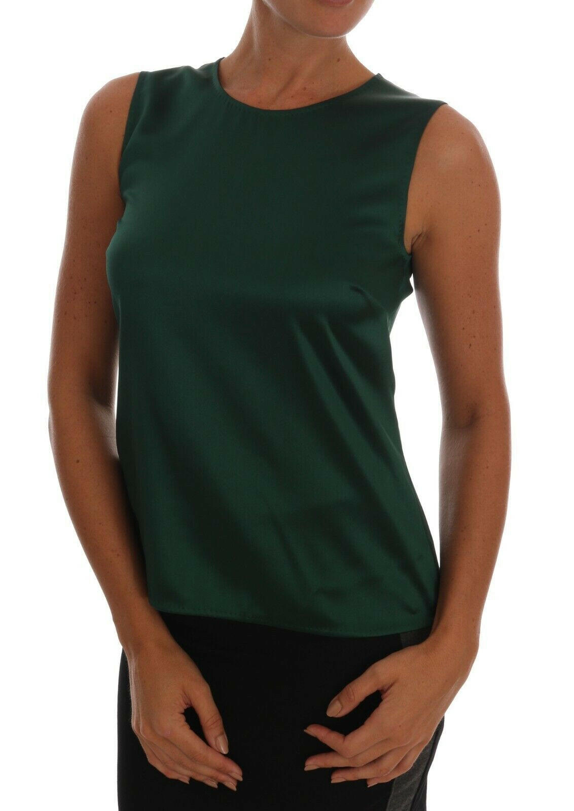 Dolce & Gabbana Dark Green Silk Sleeveless Round Neck Tank Top -   -  Dolce & Gabbana.