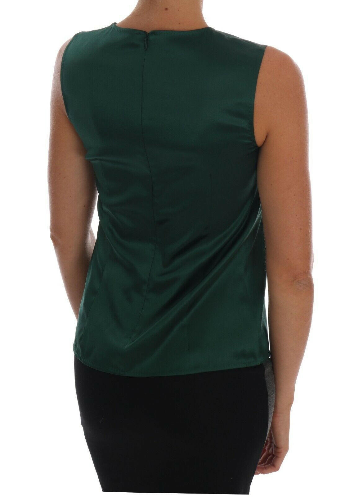 Dolce & Gabbana Dark Green Silk Sleeveless Round Neck Tank Top -   -  Dolce & Gabbana.