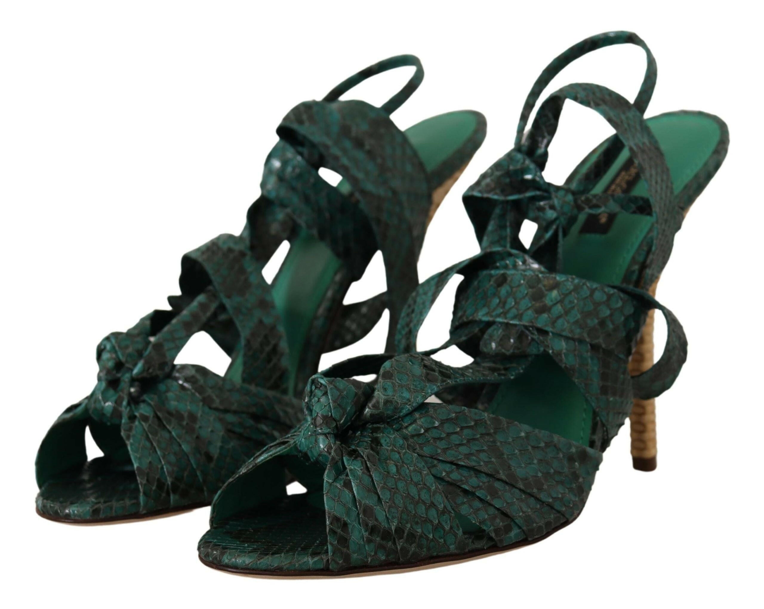 Dolce & Gabbana Green Python Strap Sandals Heels Shoes -   -  Dolce & Gabbana.