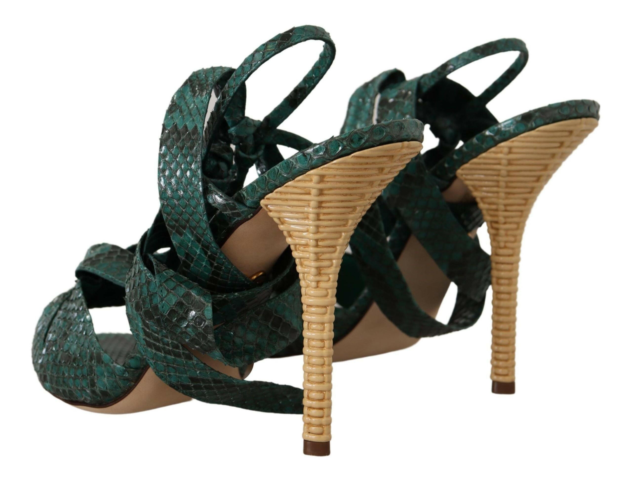Dolce & Gabbana Green Python Strap Sandals Heels Shoes -   -  Dolce & Gabbana.