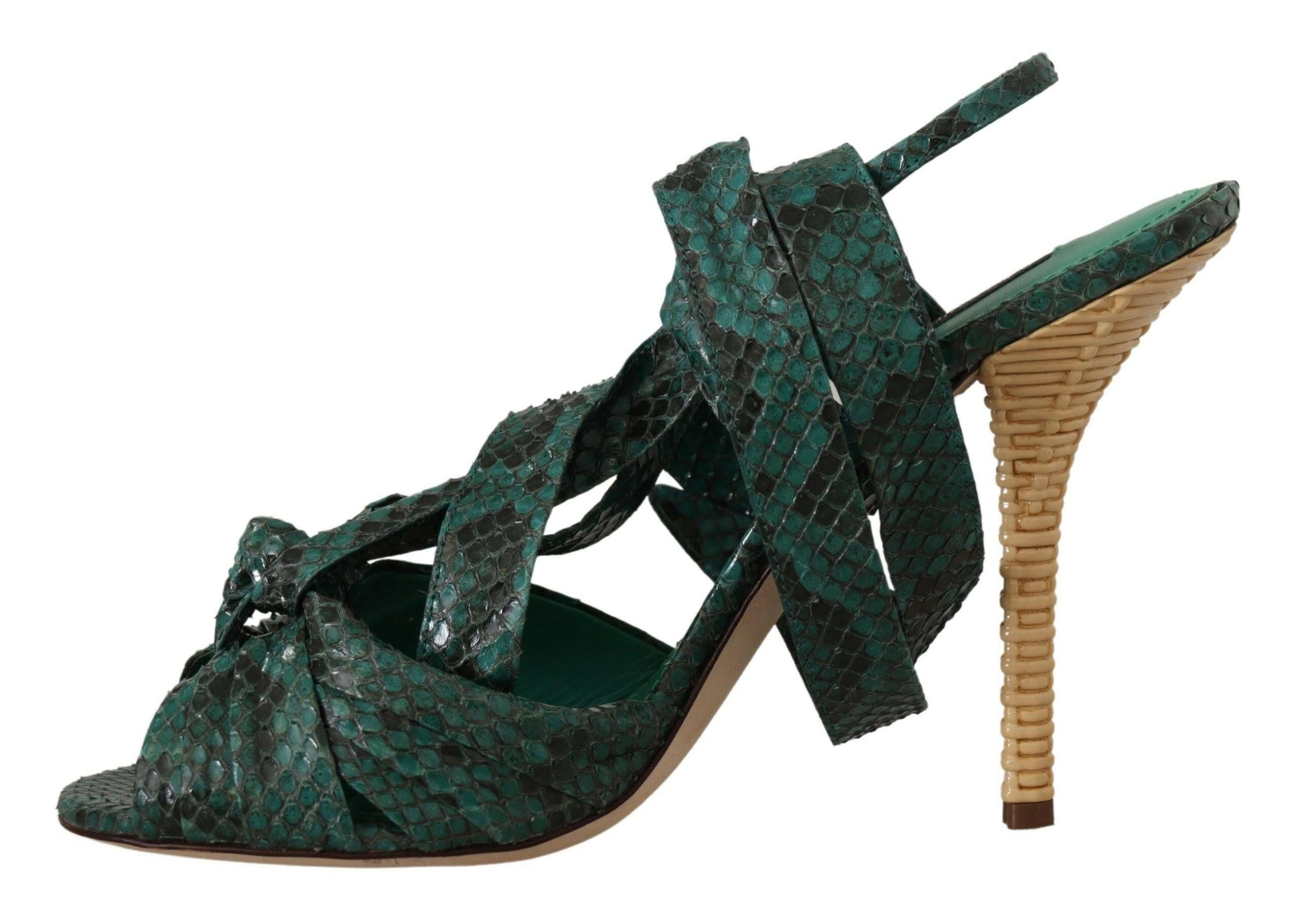 Dolce & Gabbana Green Python Strap Sandals Heels Shoes -   -  Dolce & Gabbana.