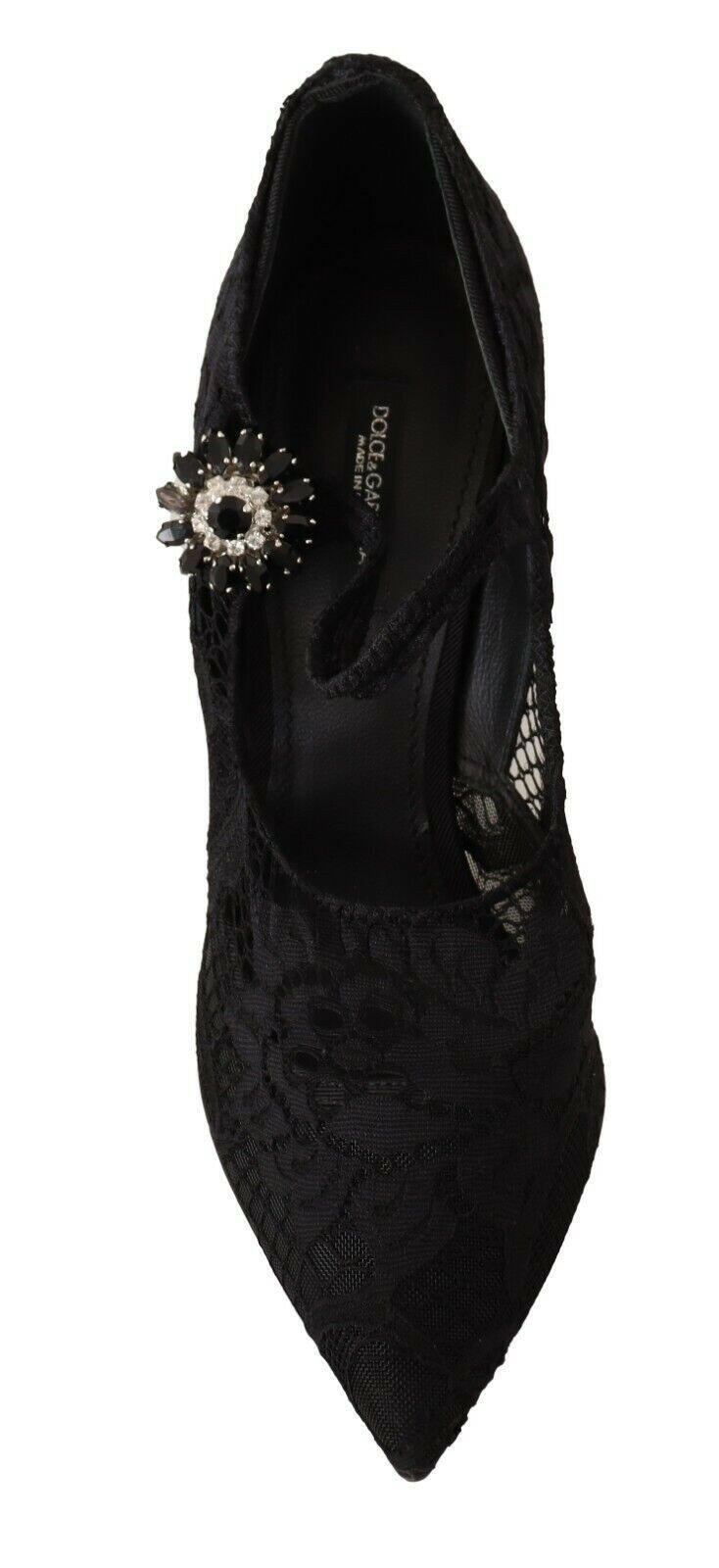 Dolce & Gabbana Black Lace Crystals Heels Mary Jane Pumps Shoes -   -  Dolce & Gabbana.