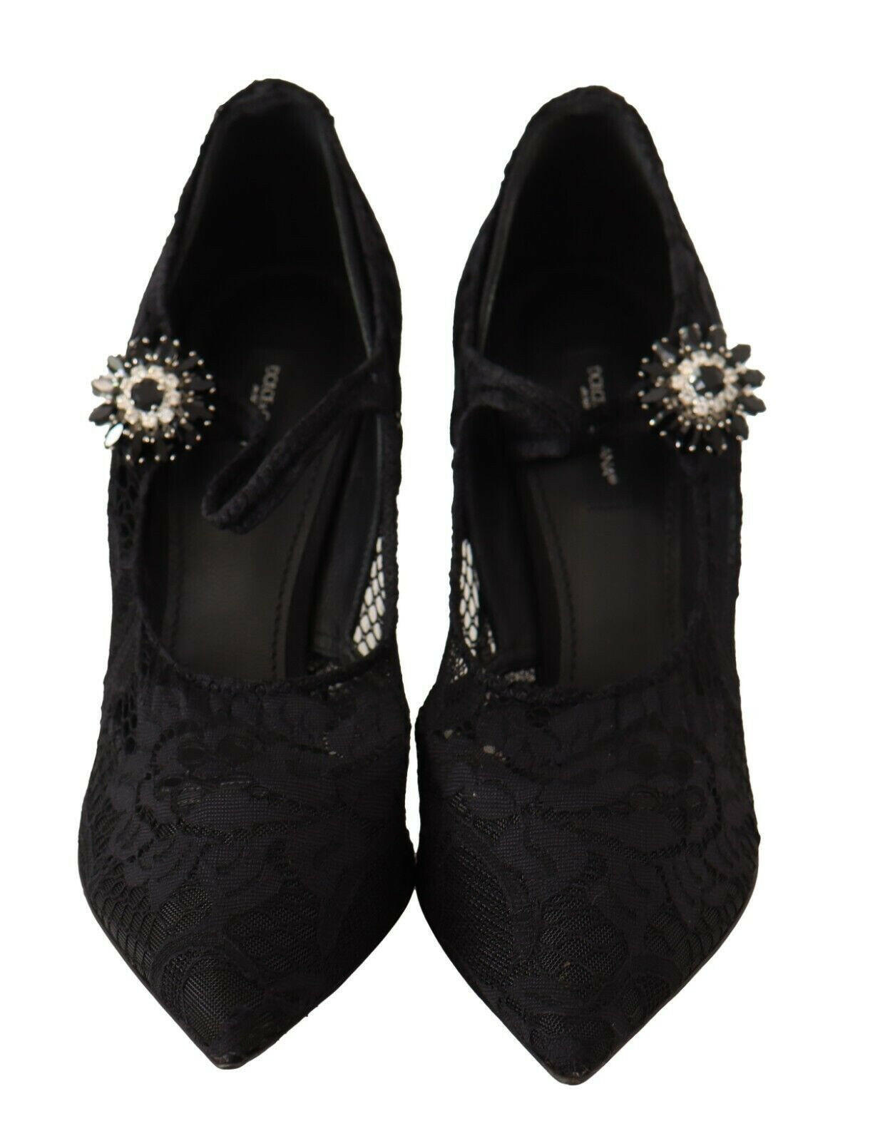 Dolce & Gabbana Black Lace Crystals Heels Mary Jane Pumps Shoes -   -  Dolce & Gabbana.