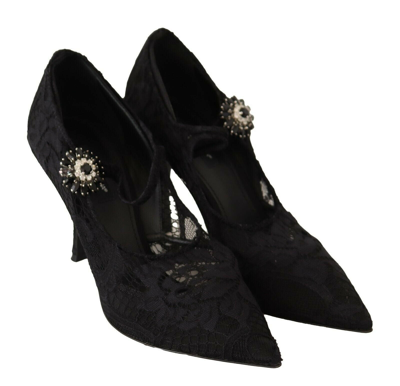Dolce & Gabbana Black Lace Crystals Heels Mary Jane Pumps Shoes -   -  Dolce & Gabbana.