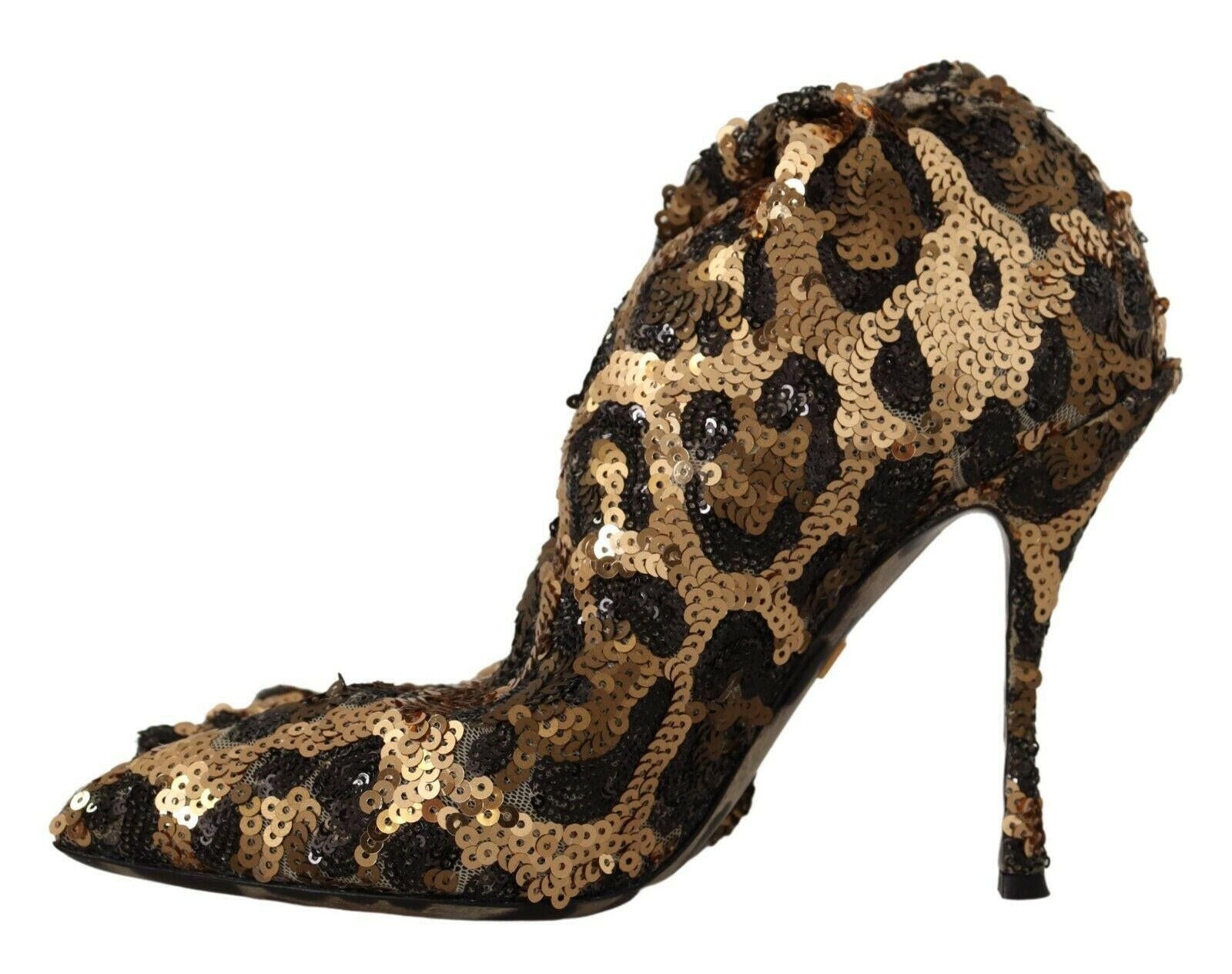 Dolce & Gabbana Gold Leopard Sequins Heels Boots Shoes -   -  Dolce & Gabbana.