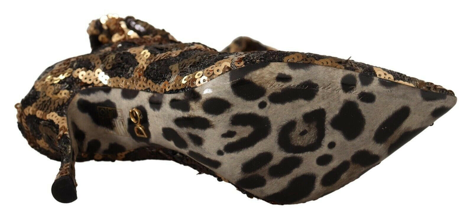 Dolce & Gabbana Gold Leopard Sequins Heels Boots Shoes -   -  Dolce & Gabbana.