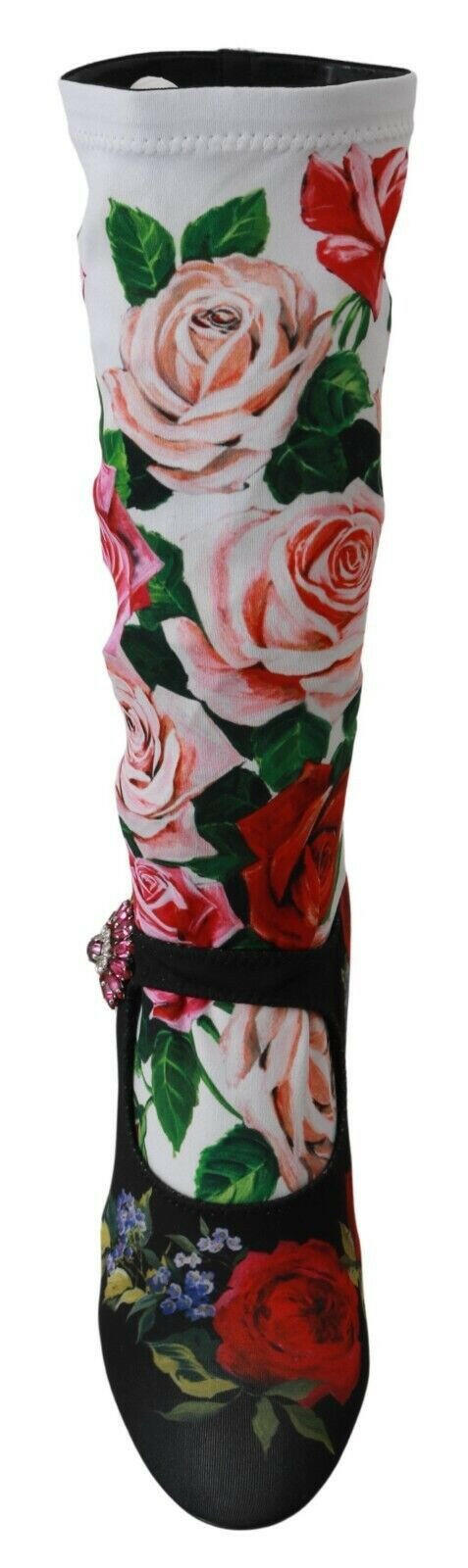 Dolce & Gabbana Black Floral Socks Crystal Jersey Boots Shoes -   -  Dolce & Gabbana.