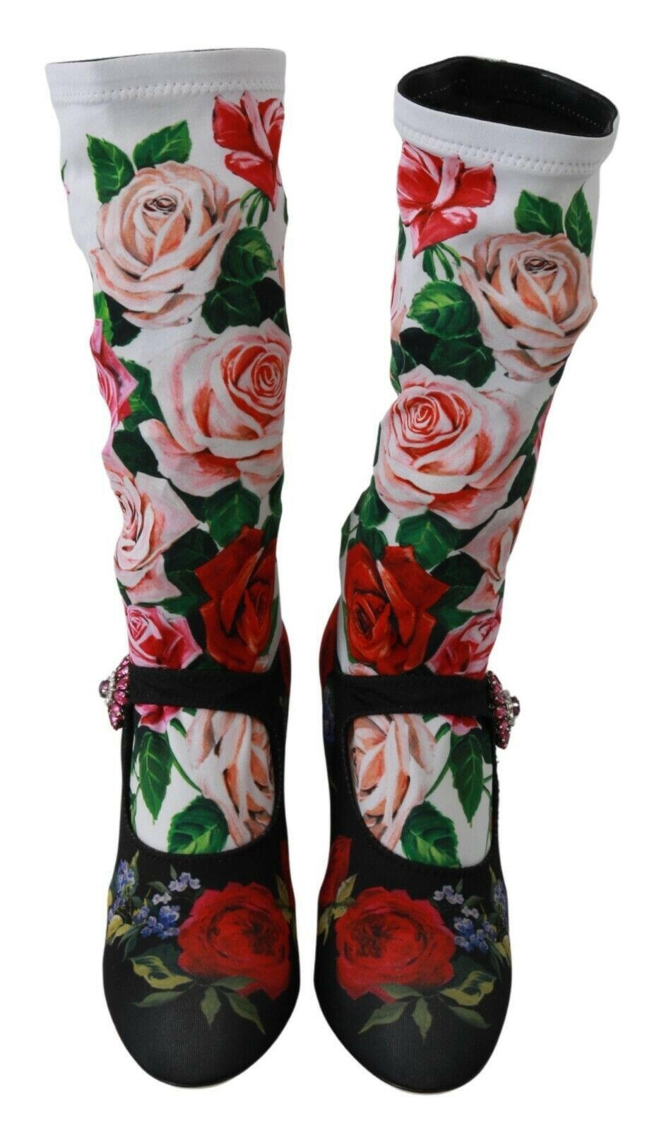Dolce & Gabbana Black Floral Socks Crystal Jersey Boots Shoes -   -  Dolce & Gabbana.