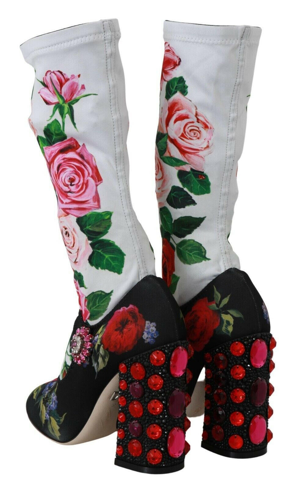 Dolce & Gabbana Black Floral Socks Crystal Jersey Boots Shoes -   -  Dolce & Gabbana.