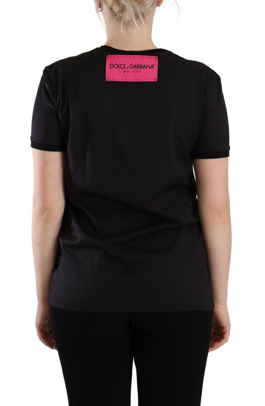 Dolce & Gabbana Black Logo Print Cotton Crew Neck Tee T-shirt -   -  Dolce & Gabbana.