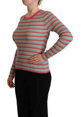 Dolce & Gabbana Multicolor Stripes Silk Crew Neck Pullover Top -   -  Dolce & Gabbana.