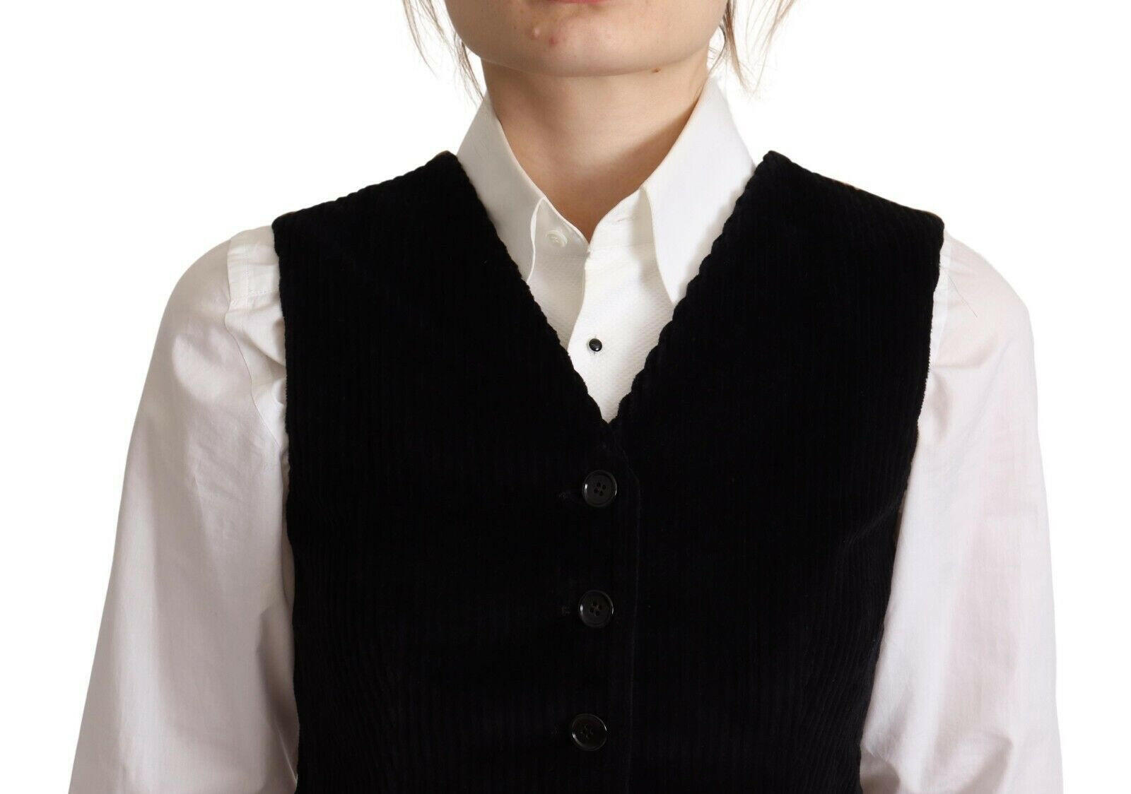 Dolce & Gabbana Black V-neck Leopard Corduroy Button Vest Top -   -  Dolce & Gabbana.