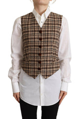 Dolce & Gabbana Brown Checkered Leopard V-neck Sleeveless Vest Top -   -  Dolce & Gabbana.