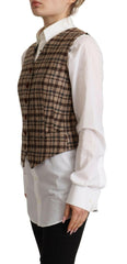 Dolce & Gabbana Brown Checkered Leopard V-neck Sleeveless Vest Top -   -  Dolce & Gabbana.