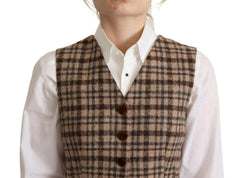 Dolce & Gabbana Brown Checkered Leopard V-neck Sleeveless Vest Top -   -  Dolce & Gabbana.