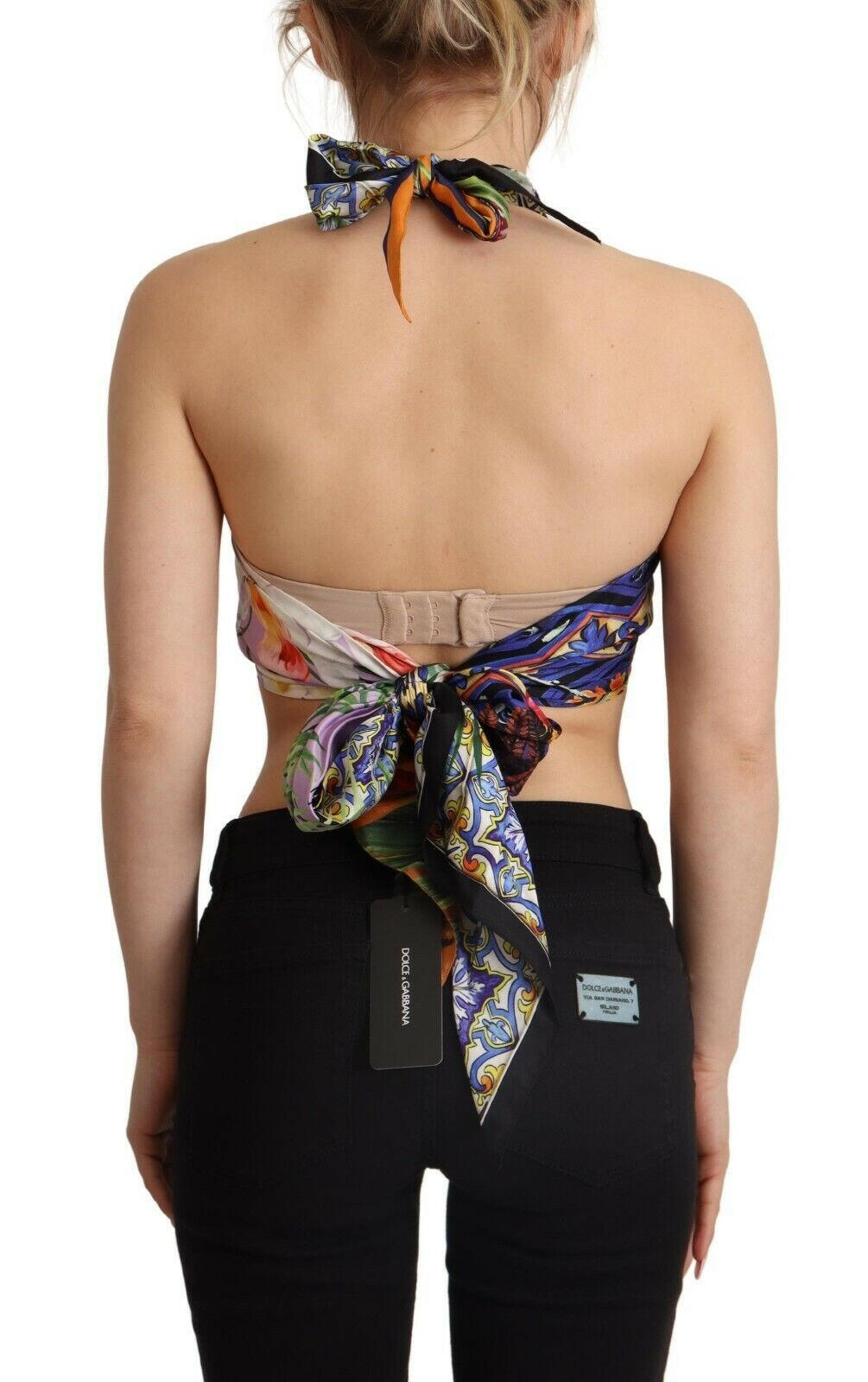 Dolce & Gabbana Multicolor Foulard Silk Halter Cropped Top -   -  Dolce & Gabbana.