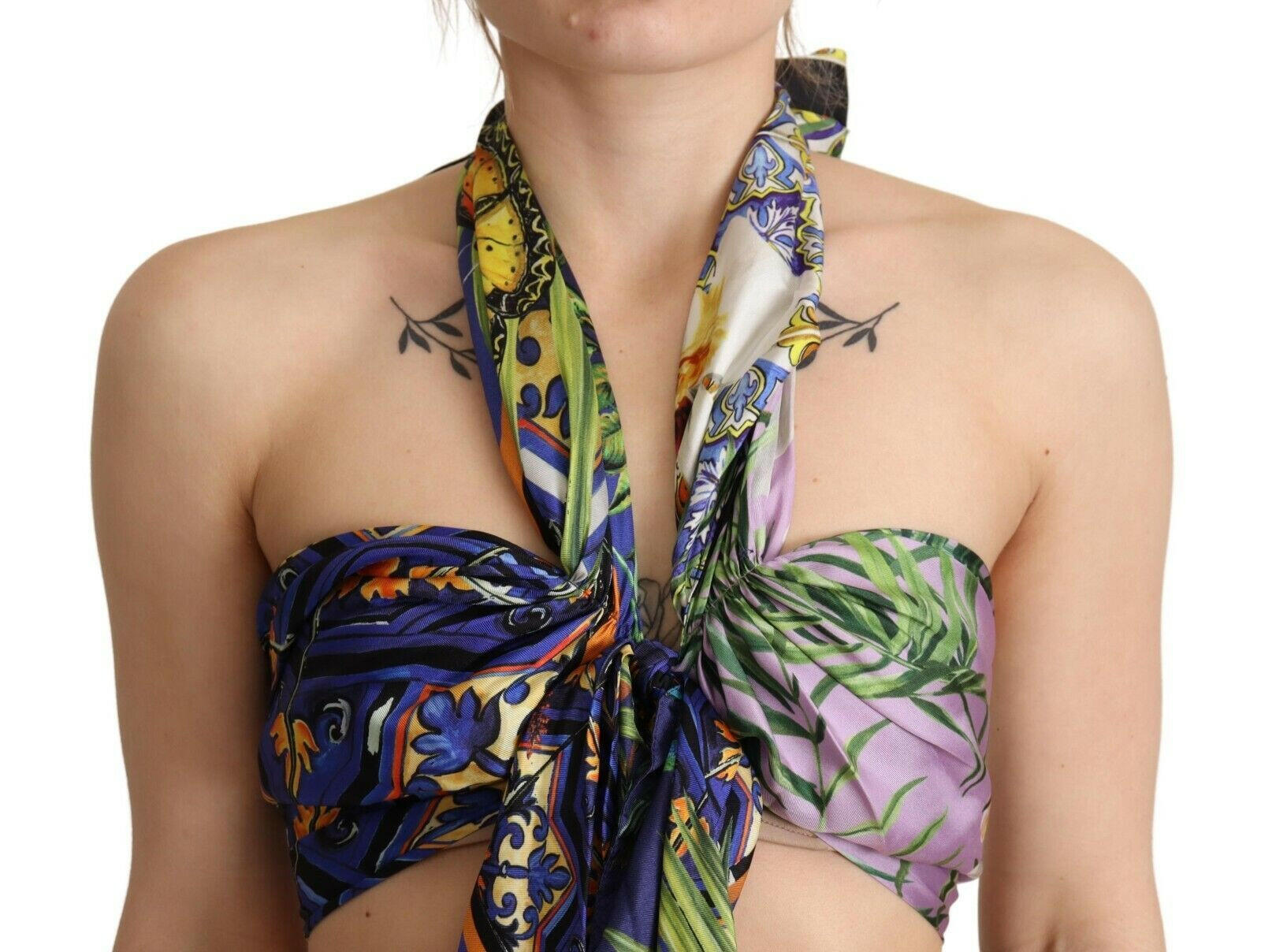 Dolce & Gabbana Multicolor Foulard Silk Halter Cropped Top -   -  Dolce & Gabbana.