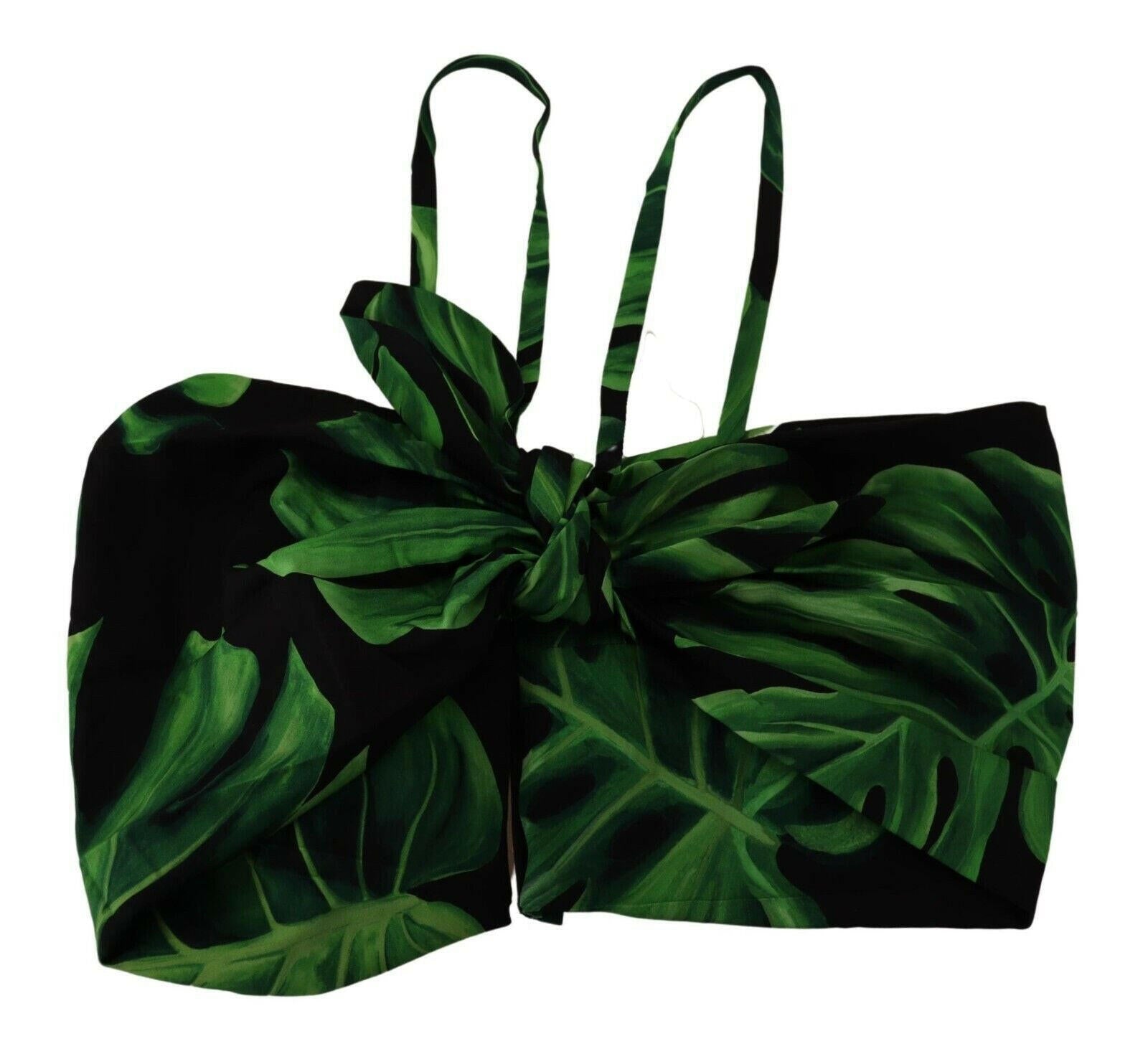 Dolce & Gabbana Black Green Leaf Silk Halter Cropped Top -   -  Dolce & Gabbana.