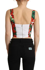 Dolce & Gabbana Red Geranium Print Viscose Sweetheart Cropped Top -   -  Dolce & Gabbana.