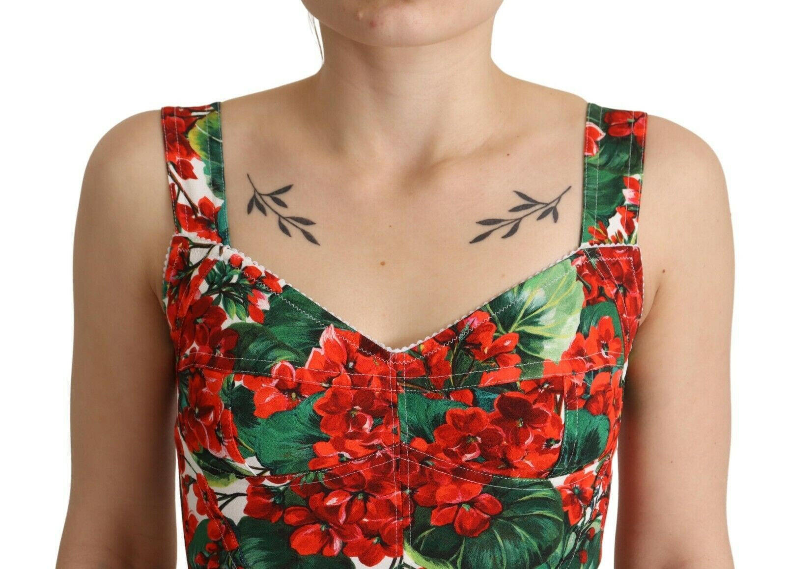 Dolce & Gabbana Red Geranium Print Viscose Sweetheart Cropped Top -   -  Dolce & Gabbana.