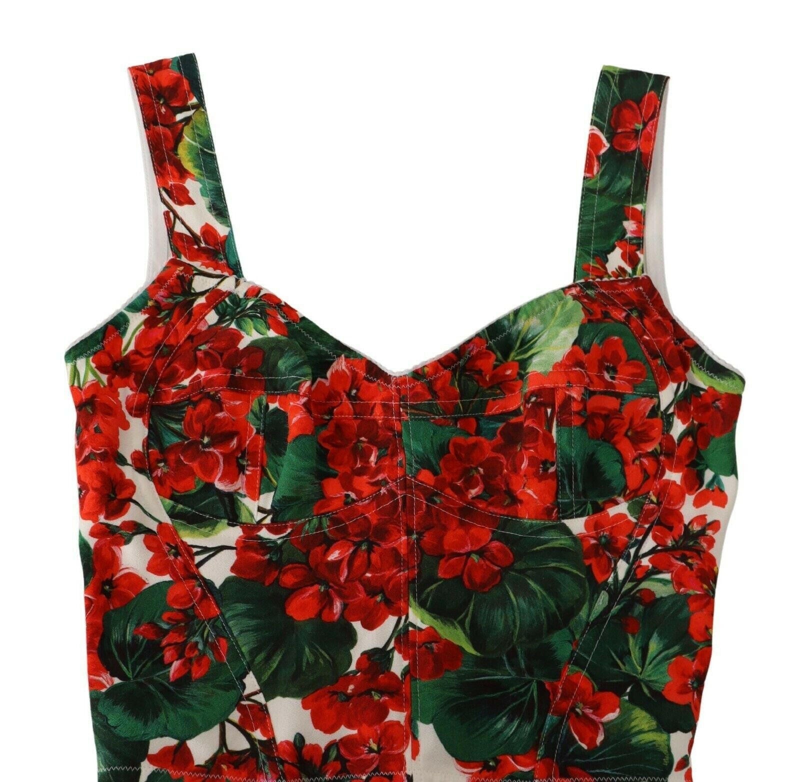 Dolce & Gabbana Red Geranium Print Viscose Sweetheart Cropped Top -   -  Dolce & Gabbana.