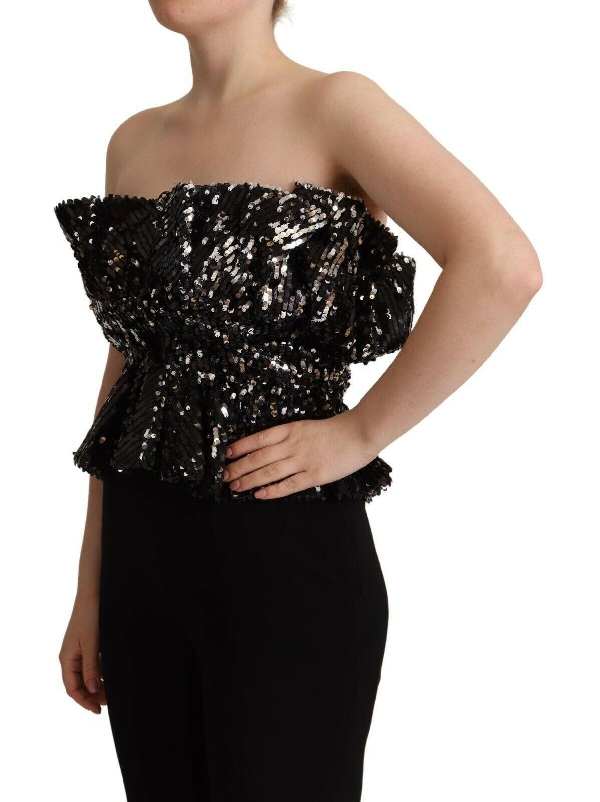 Aniye By Black Sequined Polyester Strapless Cocktail Blouse Top -   -  Aniye By.