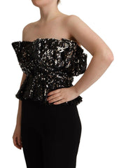 Aniye By Black Sequined Polyester Strapless Cocktail Blouse Top -   -  Aniye By.