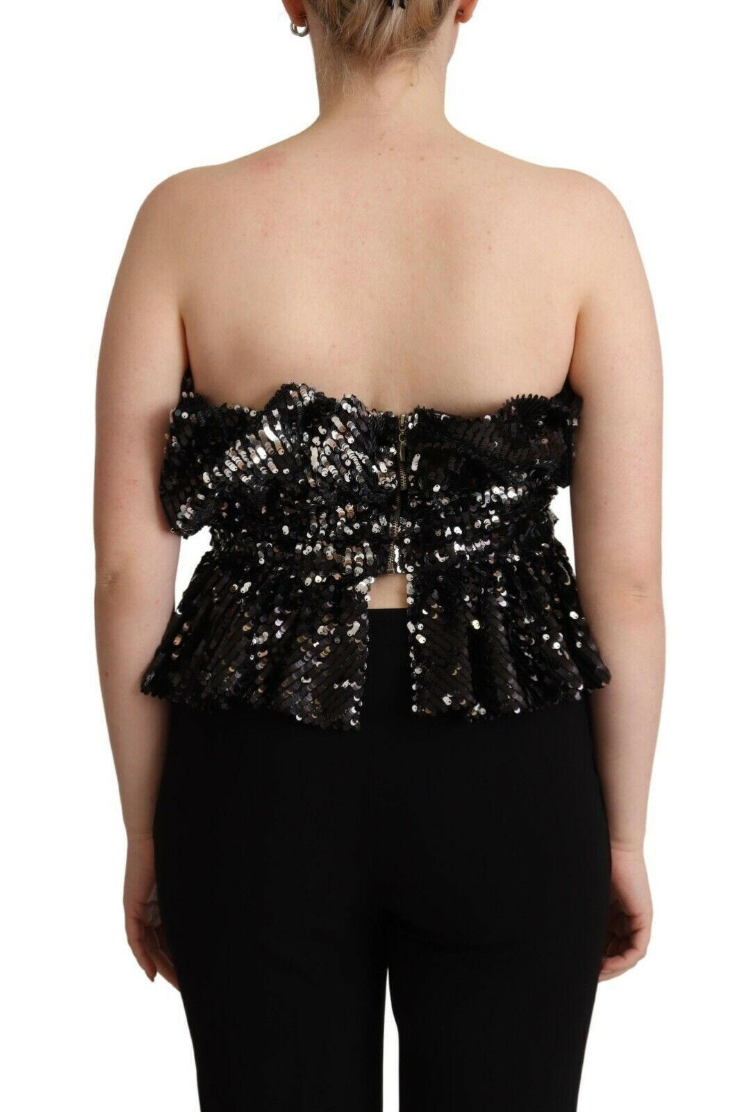 Aniye By Black Sequined Polyester Strapless Cocktail Blouse Top -   -  Aniye By.