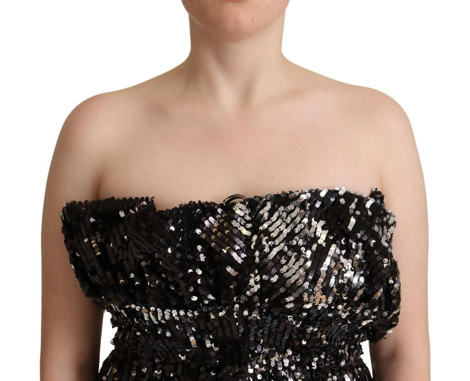 Aniye By Black Sequined Polyester Strapless Cocktail Blouse Top -   -  Aniye By.