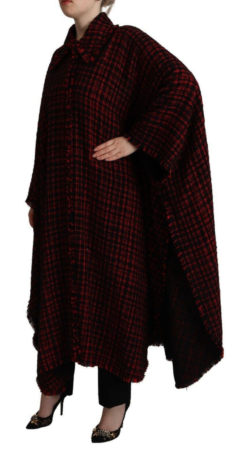 Dolce & Gabbana Black Red Cotton Checkered Over Coat Jacket -   -  Dolce & Gabbana.