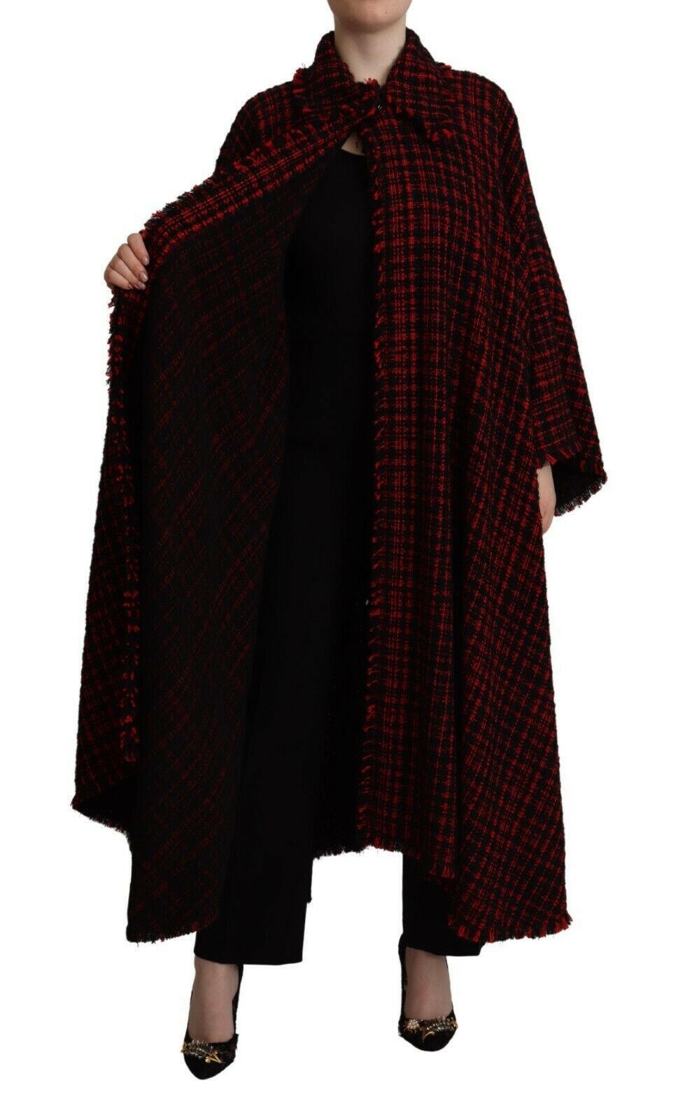 Dolce & Gabbana Black Red Cotton Checkered Over Coat Jacket -   -  Dolce & Gabbana.