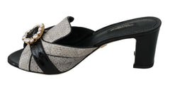 Dolce & Gabbana Black Gray Exotic Leather Crystals Sandals Shoes -   -  Dolce & Gabbana.