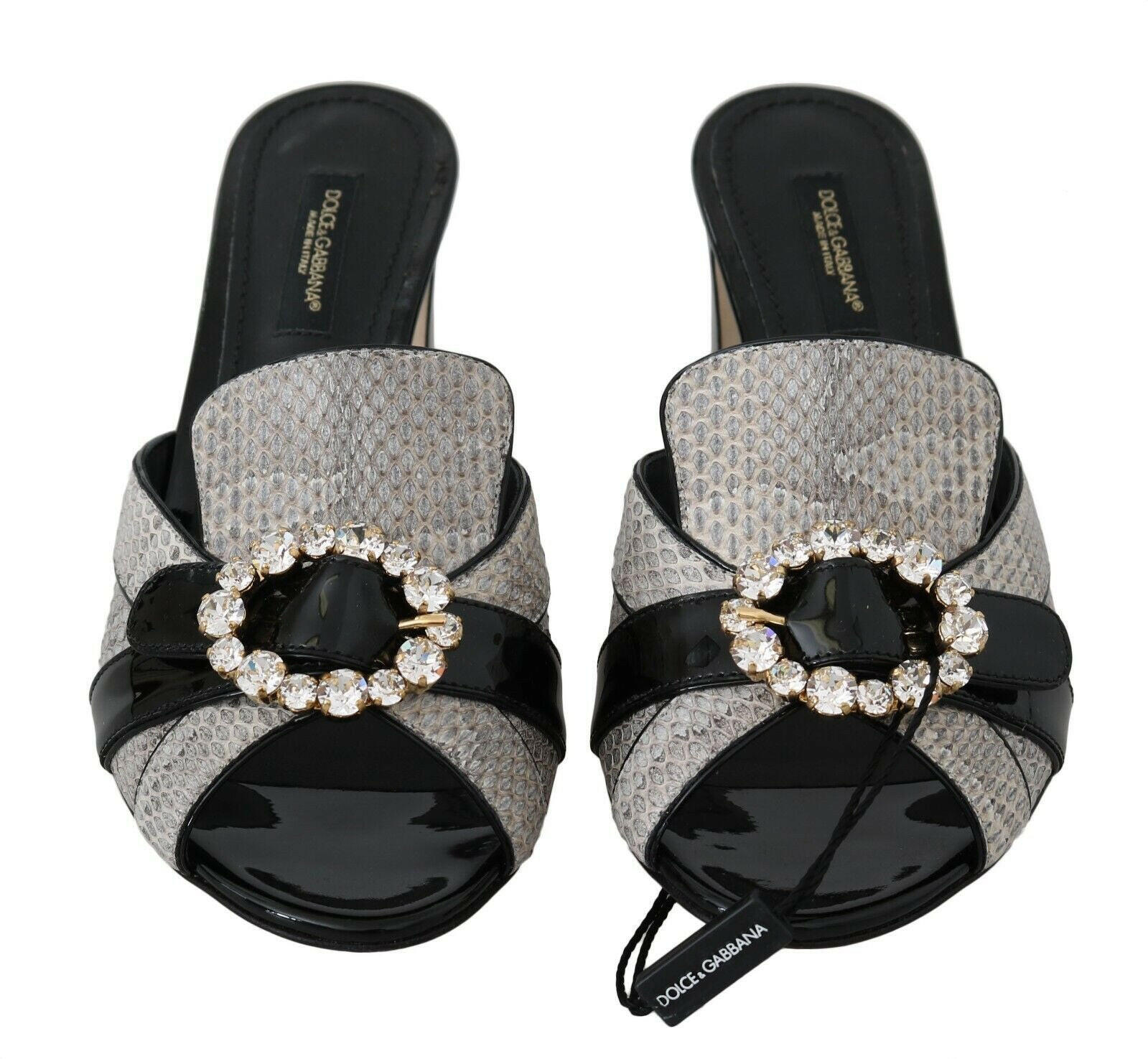 Dolce & Gabbana Black Gray Exotic Leather Crystals Sandals Shoes -   -  Dolce & Gabbana.