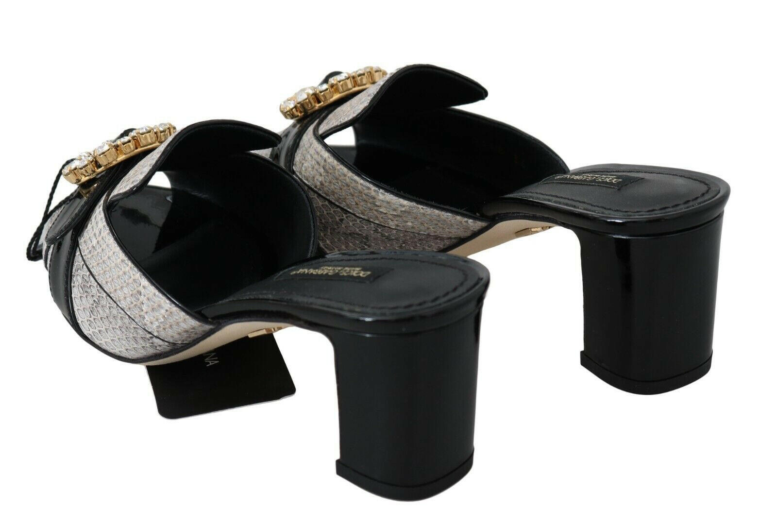 Dolce & Gabbana Black Gray Exotic Leather Crystals Sandals Shoes -   -  Dolce & Gabbana.