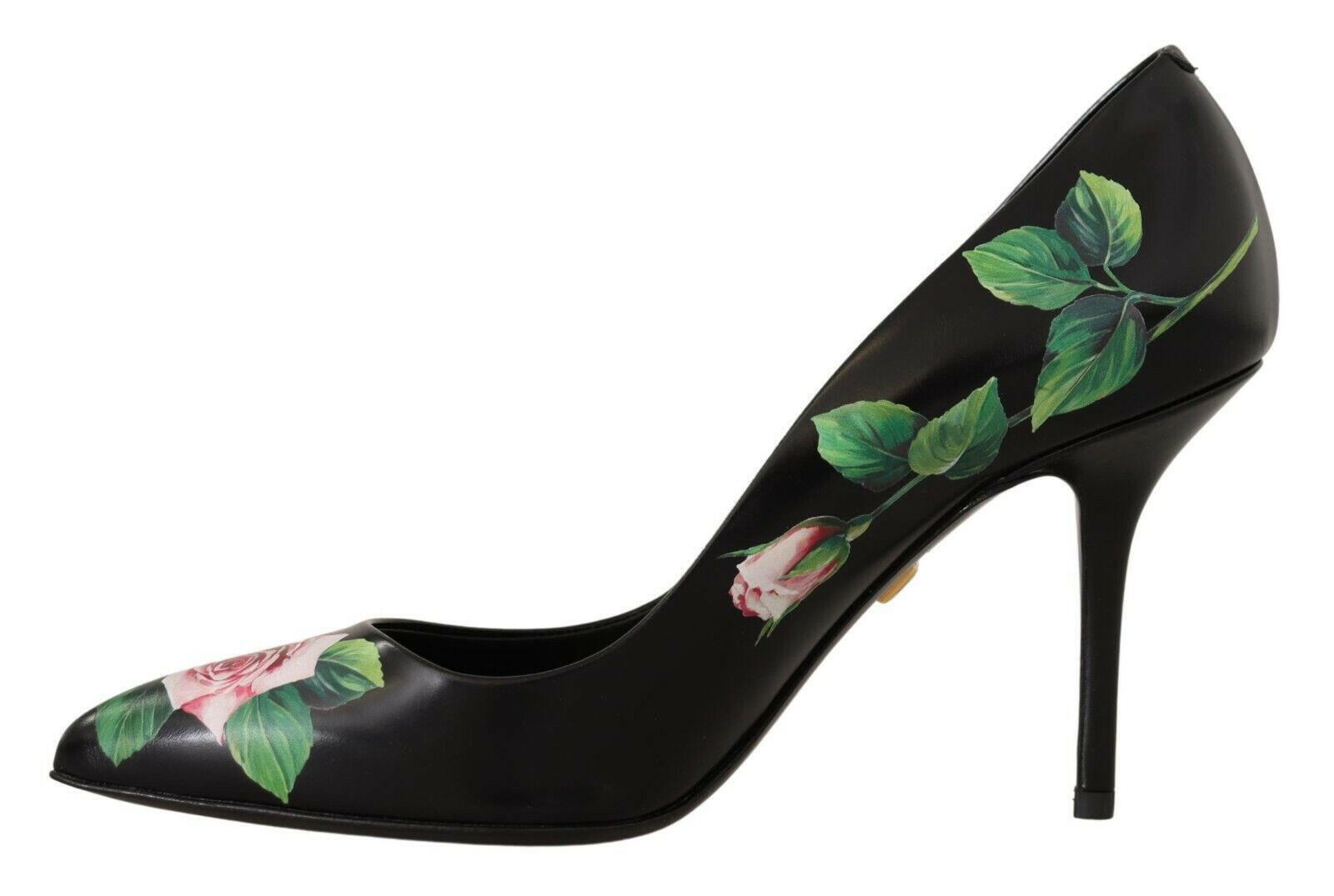 Dolce & Gabbana Black Leather Roses High Heels Pumps Shoes -   -  Dolce & Gabbana.