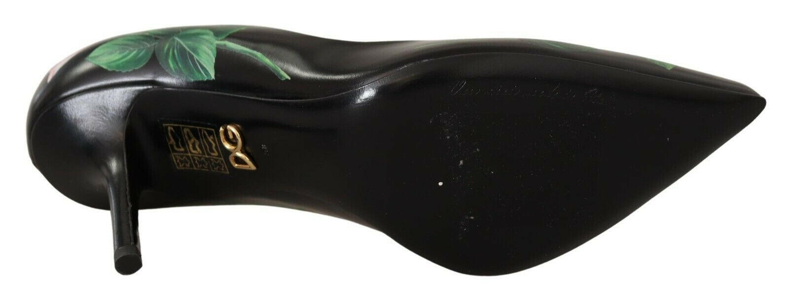 Dolce & Gabbana Black Leather Roses High Heels Pumps Shoes -   -  Dolce & Gabbana.