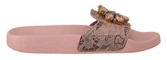 Dolce & Gabbana Pink Lace Crystal Sandals Slides Beach Shoes -   -  Dolce & Gabbana.