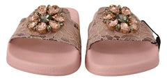 Dolce & Gabbana Pink Lace Crystal Sandals Slides Beach Shoes -   -  Dolce & Gabbana.