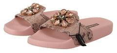 Dolce & Gabbana Pink Lace Crystal Sandals Slides Beach Shoes -   -  Dolce & Gabbana.
