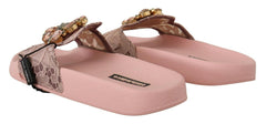 Dolce & Gabbana Pink Lace Crystal Sandals Slides Beach Shoes -   -  Dolce & Gabbana.