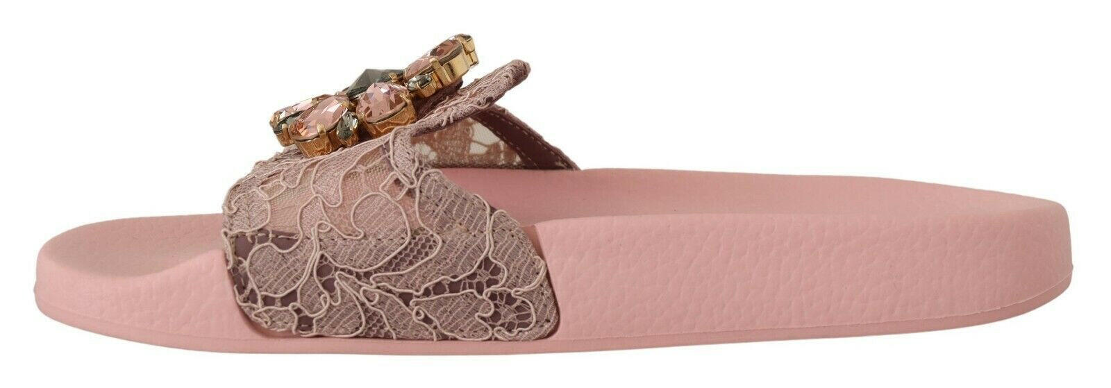 Dolce & Gabbana Pink Lace Crystal Sandals Slides Beach Shoes -   -  Dolce & Gabbana.