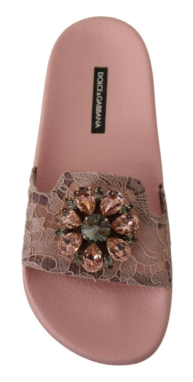 Dolce & Gabbana Pink Lace Crystal Sandals Slides Beach Shoes -   -  Dolce & Gabbana.