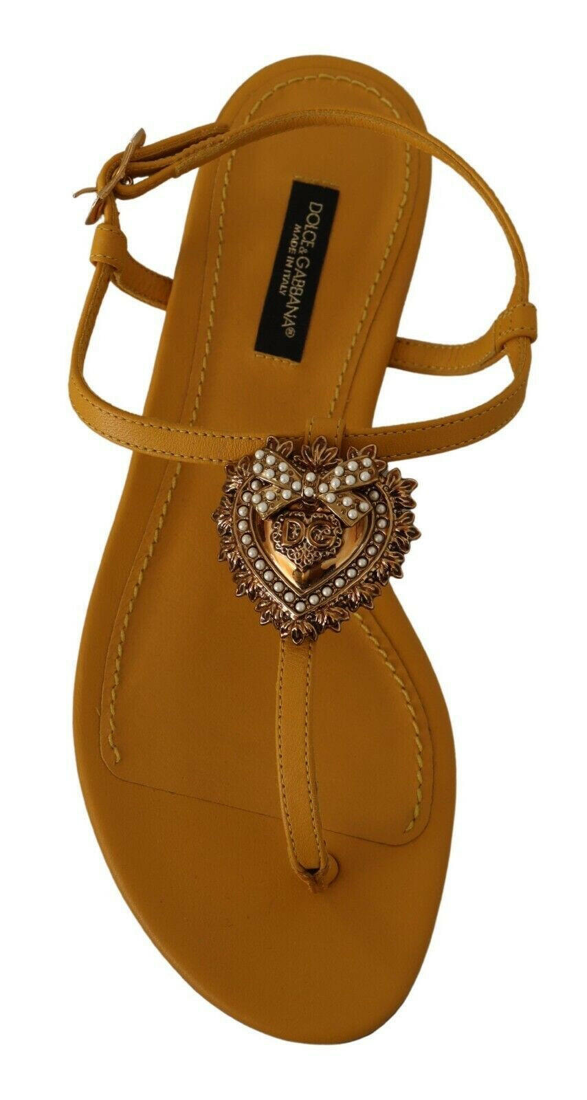 Dolce & Gabbana Mustard Leather Devotion Flats Sandals Shoes -   -  Dolce & Gabbana.