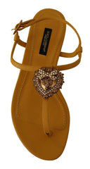 Dolce & Gabbana Mustard Leather Devotion Flats Sandals Shoes -   -  Dolce & Gabbana.