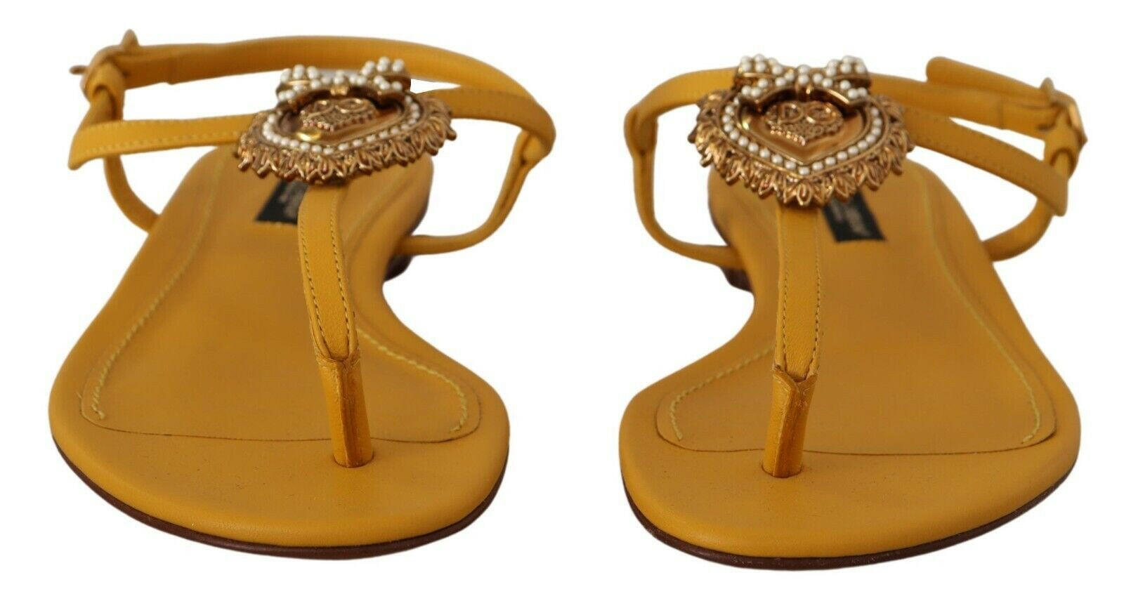 Dolce & Gabbana Mustard Leather Devotion Flats Sandals Shoes -   -  Dolce & Gabbana.