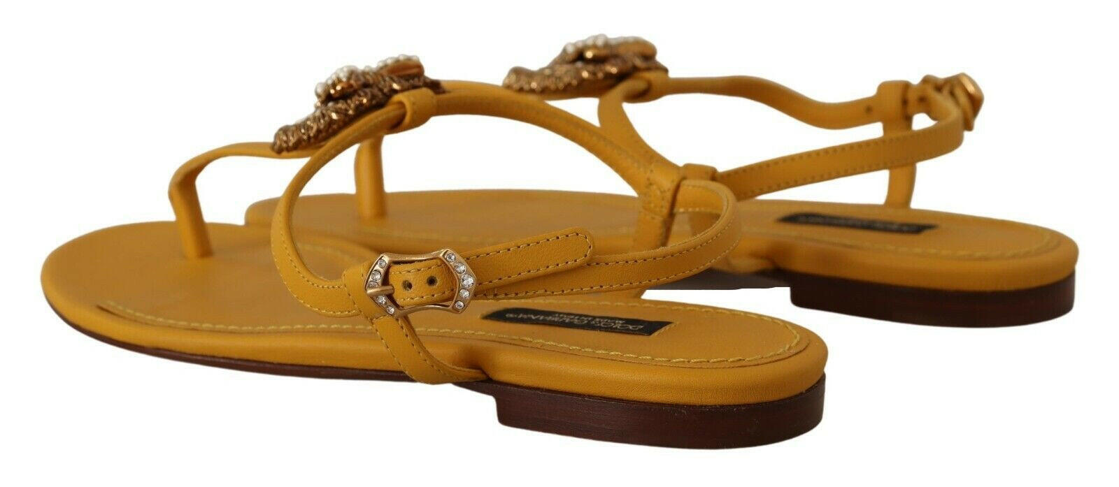 Dolce & Gabbana Mustard Leather Devotion Flats Sandals Shoes -   -  Dolce & Gabbana.