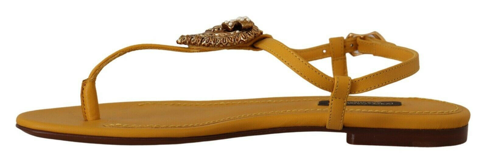 Dolce & Gabbana Mustard Leather Devotion Flats Sandals Shoes -   -  Dolce & Gabbana.