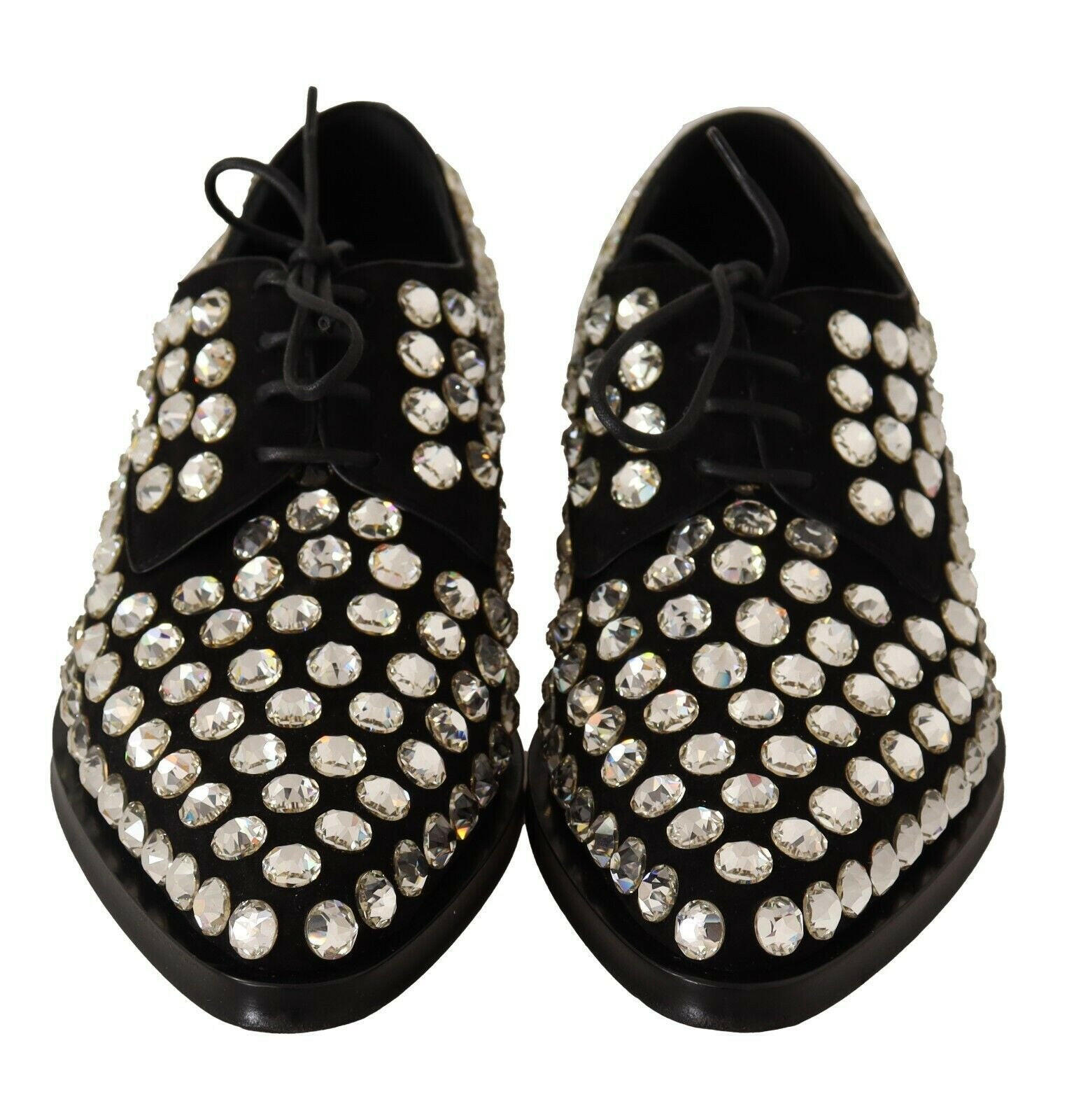 Dolce & Gabbana Black Leather Crystals Lace Up Formal Shoes -   -  Dolce & Gabbana.